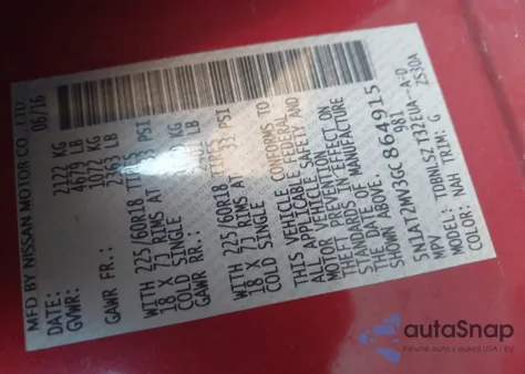 2016 Nissan Rogue Sl z USA, uszkodzony, nr VIN 5N1AT2MV3GC864915